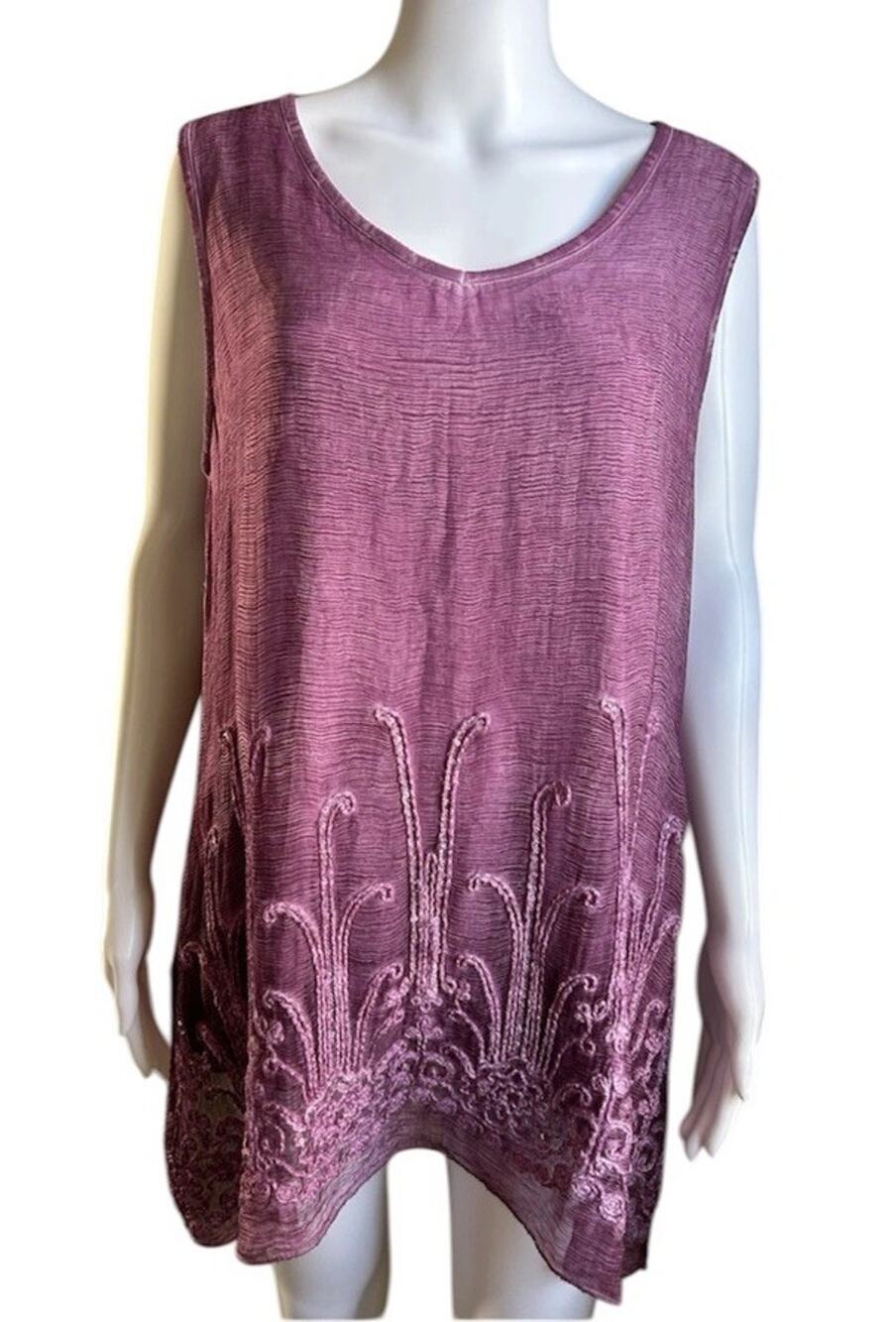 Soft Surroundings Silk Embroidered Tunic L Purple Boho Lagenlook Long Top